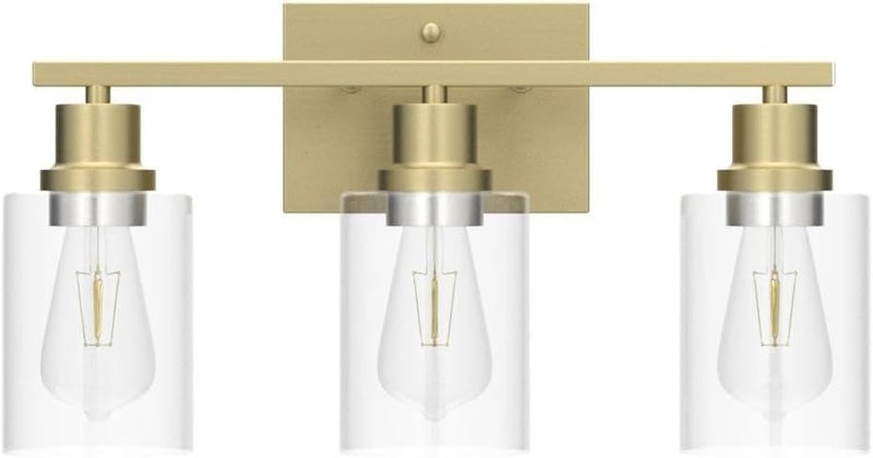 EMONG Gold Bathroom Light Fixtures, 3-Lights Vanity Light with Clear Glass Shade, Brushed Brass Wall Sconce for Hallway, Farmhouse, Living Room - Image 4